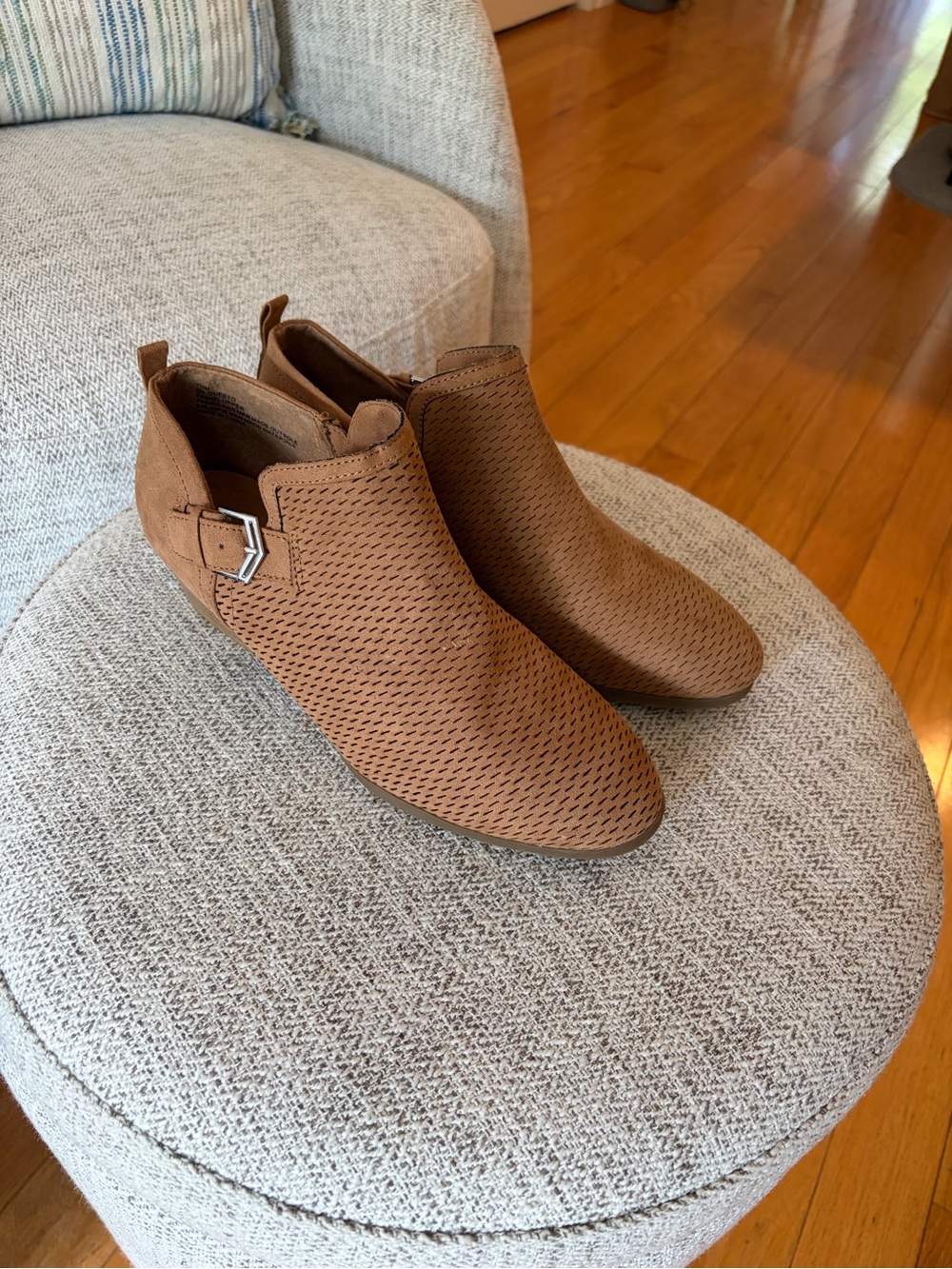 New Women's Tan Perforated Ankle Booties